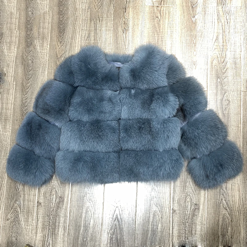 Синий ZDFURS* новая уличная куртка из натурального толстого лисьего меха, зимние модные большие полосатые пальто из натурального меха для женщин - Цвет: Синий