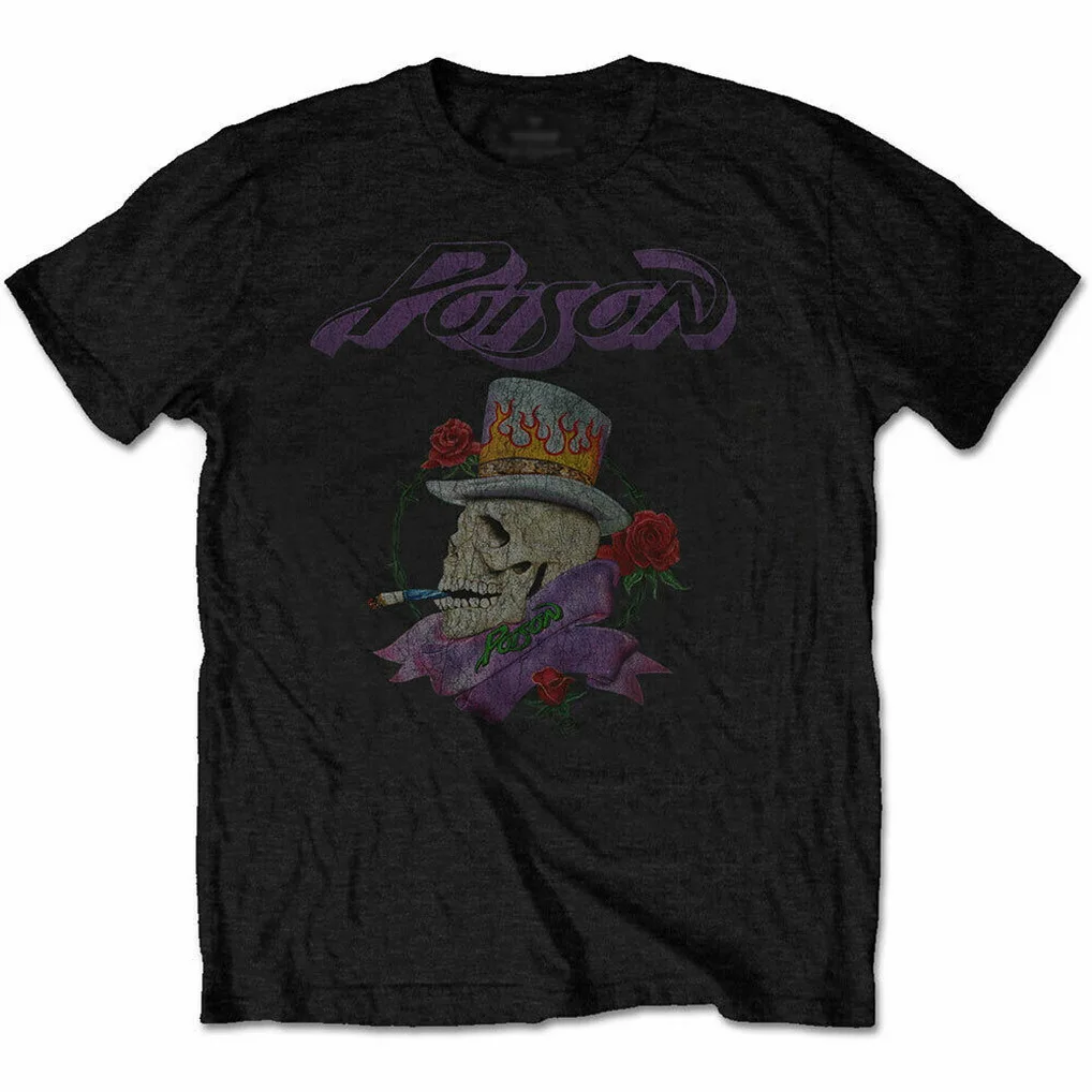 POISON Smoking Skull Mens T-Shirt Unisex Tee Official Licensed Band Merch TEE Shirt Free Style |