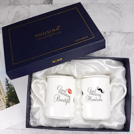 with box OUSSIRRO 2 шт./компл. пара чашка Керамика поцелуй кружка ко Дню Святого Валентина Свадебный подарок на день рождения - Цвет: with box
