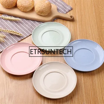 

100pcs Wheat Straw Round Dinner Plates Baby Feeding Plate Kids Snack Plate Dinnerware Environmental Dishes Tableware