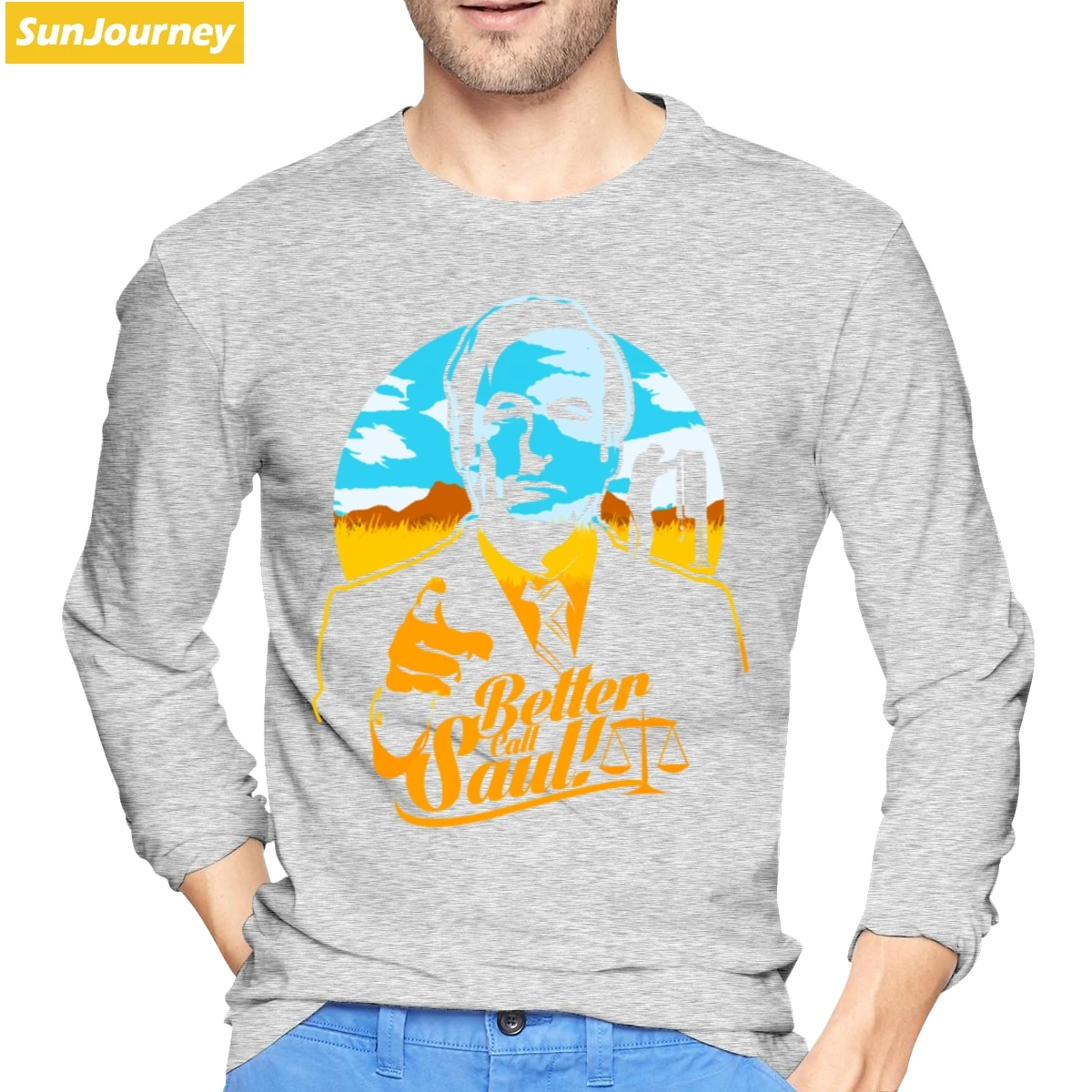 Better Call Saul Breaking Bad Tshirt Cotton Crewneck Long Sleeve T Shirt Men - Color: Gray