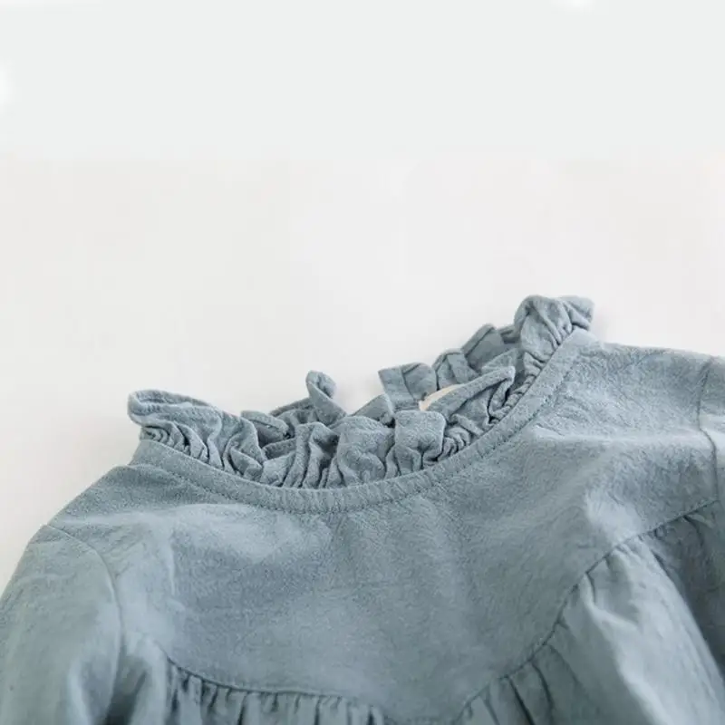 Autumn Long Sleeve Cotton Linen Children Sweet Pink Green Color Baby Children Kids Girls Dress Cute Clothes girls dress