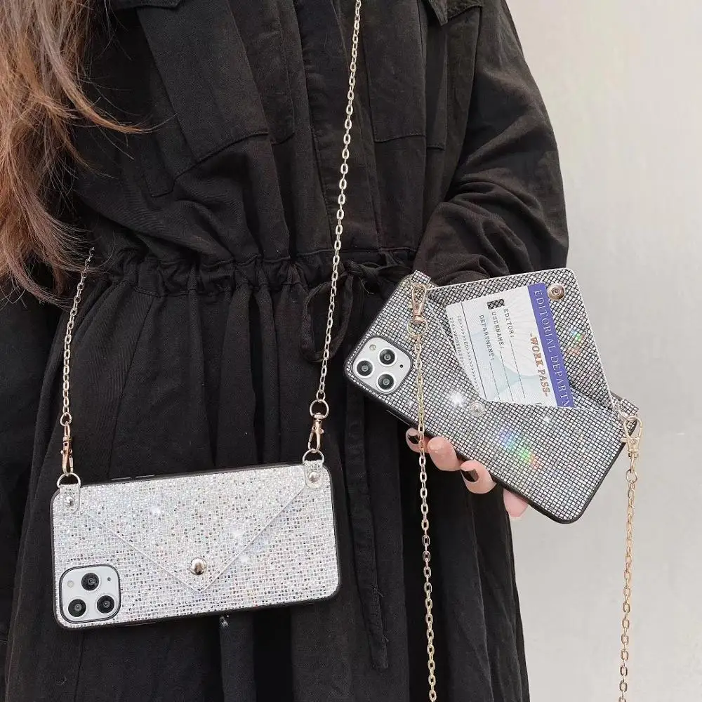 Wallet strap case for iphone X XS MAX 11 Pro Max XR 7 8 6S 6 plus case cover luxury glitter card shoulder lanyard phone bag capa Wallet strap case for iphone X XS MAX 11 Pro Max XR 7 8 6S 6 plus case cover luxury glitter card shoulder lanyard phone bag capa