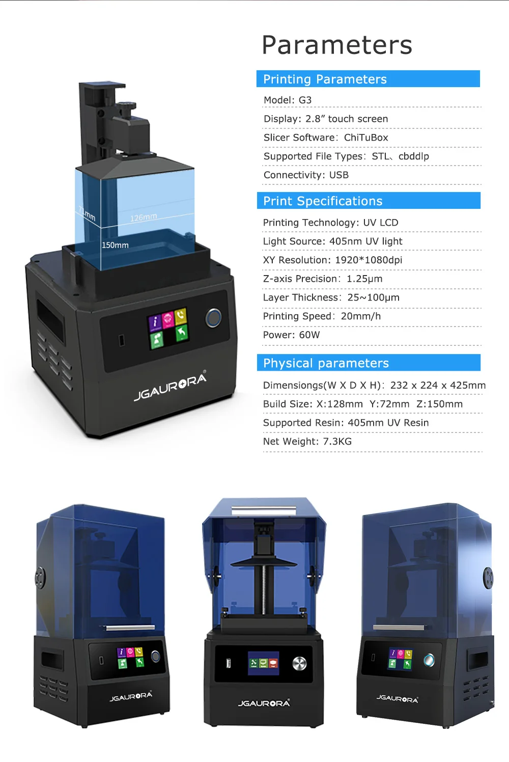 JGAURORA G3 SLA ЖК 3d принтер УФ смолы 405nm Высокая точность Impressora 3D Drucker