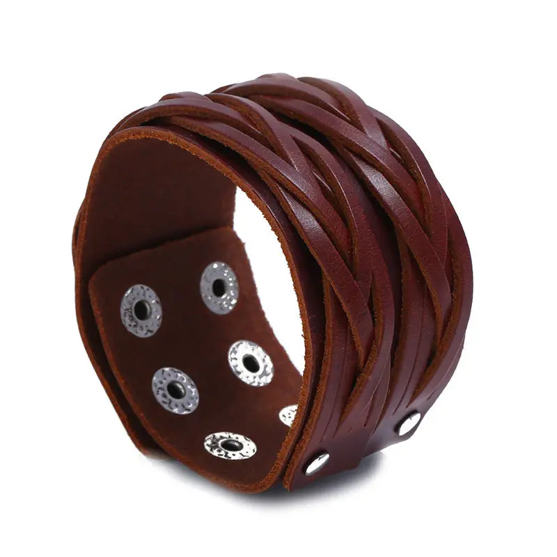 

black and brown genuine leather bracelet with adjustable alloy buckle fashion women and men bracelets jewelry PGSL2-0113