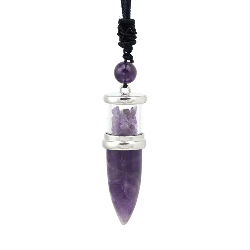 KFT Natural Healing Crystal Quartz Reiki Necklace Amethysts Stone Bullet Shape Wishing Bottle Stones Pendant Pendulum Women Men - Image 2