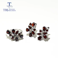 Натуральный Темный гранат, ювелирный набор, драгоценный камень, серьги, кольцо, серебро 925 пробы, хорошее ювелирное изделие для женщин, мама, жена, юбилей, подарок