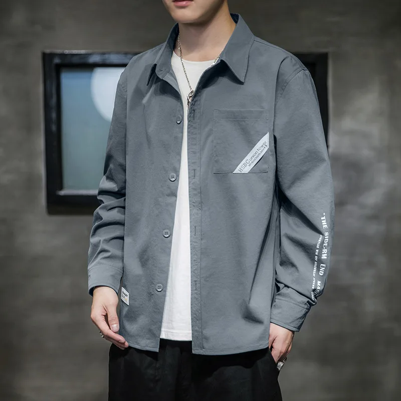 

Men's Shirts Korean Style Trendy Handsome Tops Autumn Long-sleeved Casual Loose Tooling Men's Shirts Cardigans Bottoming Shirts