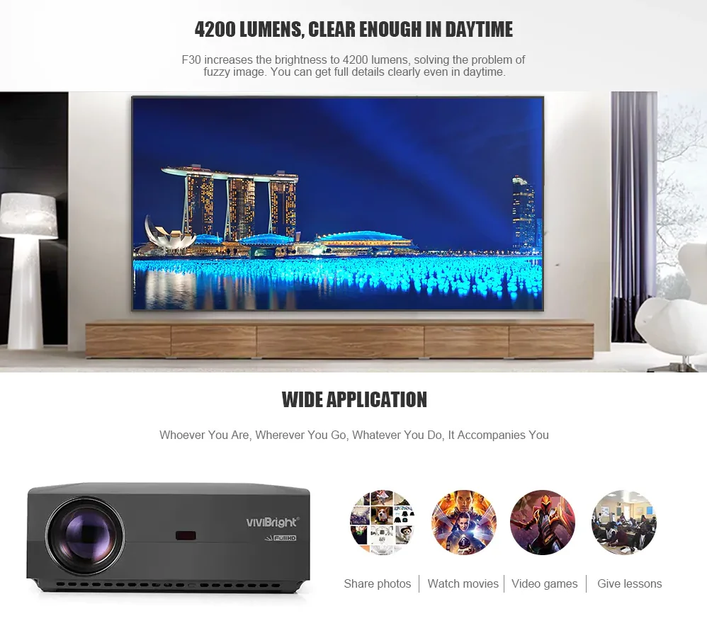 VIVIBRIGHT F30 проектор wifi FHD портативный проектор 4200 люмен 1920x1080 P видео ЖК-проектор для домашнего офиса кинотеатра