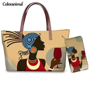 

Coloranimal Afro Lady Princess Luxury Wallets With Handbag American Women Top-handle Black Art African Girl Tote Shoulder Bags