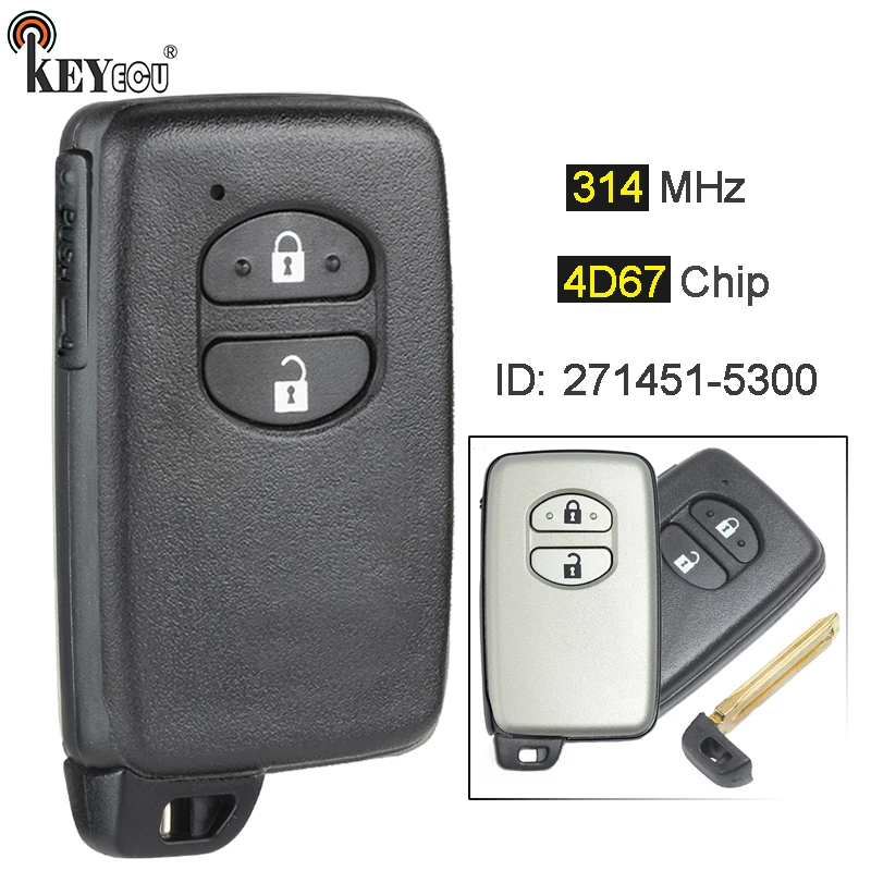 

KEYECU 314MHz 4D67 Chip 271451-5300 Smart 2 Button Remote Car Key Fob for Toyota Prius Aqua IQ Ractis Belta Vitz Corolla Axio