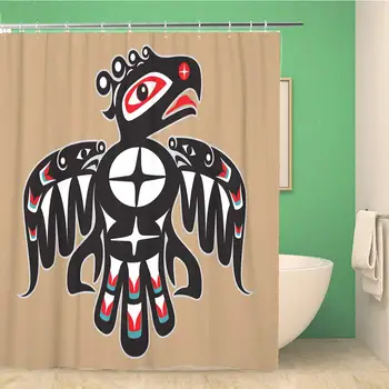 

66x72 Inches Shower Curtain Thunderbird Native Style Art Haida Bird Pattern Tribal Eagle Indian Culture Waterproof