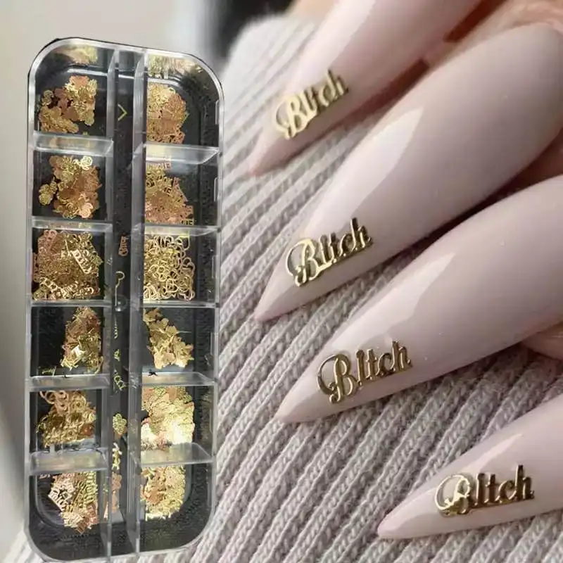 Gold Nail Manicure-Decoration Sequins Glitter Flakes Metallic 12-Grids Acrylic-Designs