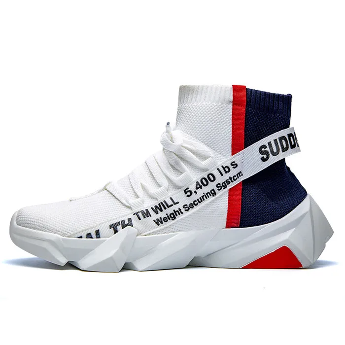 Blue White VSIOVRY/Новинка; Осенняя мужская обувь с высоким берцем; вязаные дышащие носки; мужские кроссовки; обувь для папы на массивном каблуке; мягкий светильник; Прогулочные кроссовки для мужчин - Цвет: Blue White