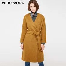 Vero Moda Женское зимнее шерстяное пальто средней длины с v-образным вырезом и короткими рукавами | 318327532