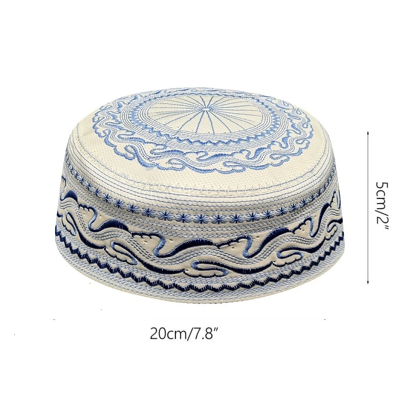 Индийские синие молитвенные кепки для мужчин Kippot Вышитые мусульманские модные