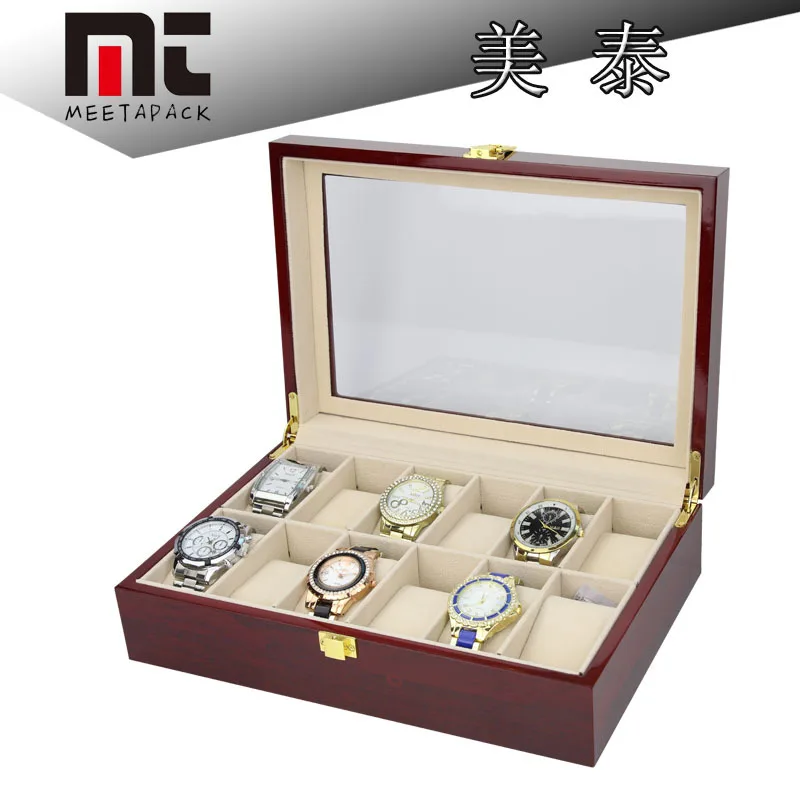 

Wooden Watch Box 12-Bit Oil Injection Top Grade Piano Finish Watch Packaging Box Counter Display Box