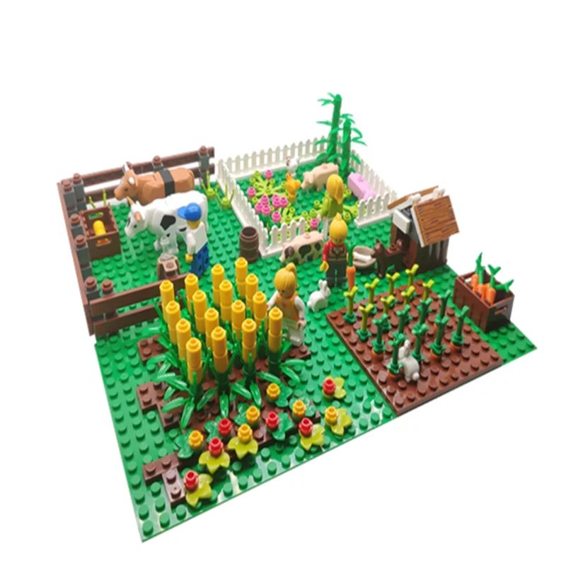

MOC Assembling Building Blocks Minifigures Girl Sunshine Farm Manor Plants and Animals Toys for Kids