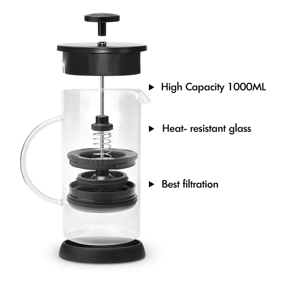 Prensa francesa para café/chá, cafeteira, chaleira, 1000ml, aço inoxidável, vidro, garrafa térmica, utensílios para barista, jarra de café_voghion.com
