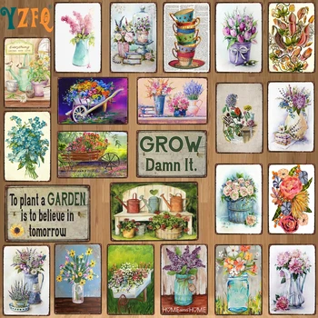 

【YZFQ 】Retro Flowers Vintage Signs Metal Lavender Gardens Plaque Wall Pub Restaurant Home Art Vintage Farmhous Decor DU-8331B