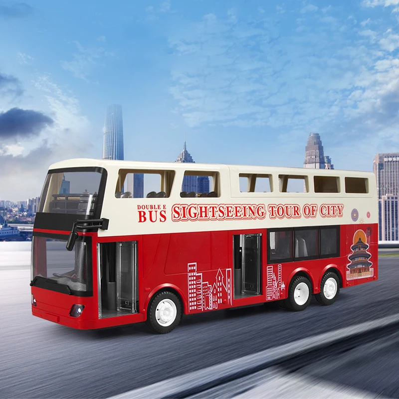 Double E E640 Travel Bus 1:18 Alloy Model High Speed Racing Car Double-decker Bus Model Sound Light RC sightseeing Bus Toys Boys 2