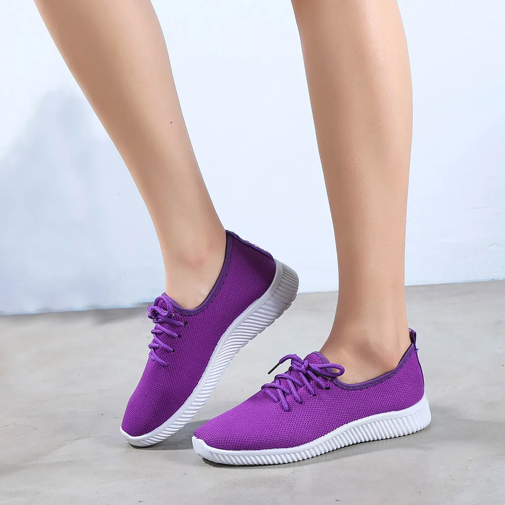 Women Sneakers Outdoor Solid Round Toe Breathable Loafers Soft Leisure Flat Running Shoes Sports Shoes Light Bottom Shoes#1007