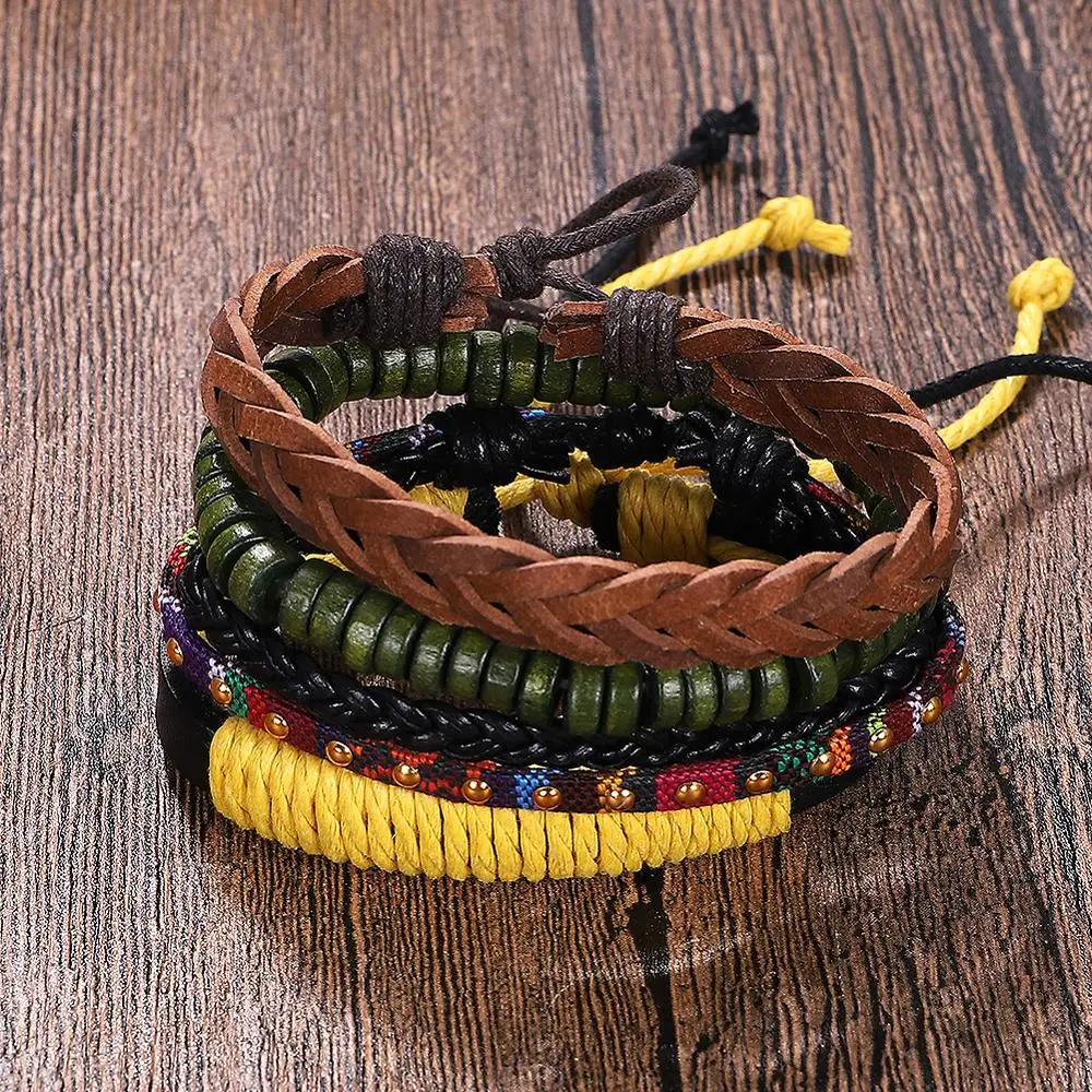 Fashion Rock Grid Leather Bracelet Women Boho Beaded Crown Charm Heart Knit Punk Multilayer Letter Rope Chain Couple Accessories | Украшения