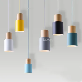 

Designer Nordic Simple Wood Pendant Lights Led Hang Lamp Colorful Aluminum Fixture Kitchen Island Bar Hotel Home Decoration