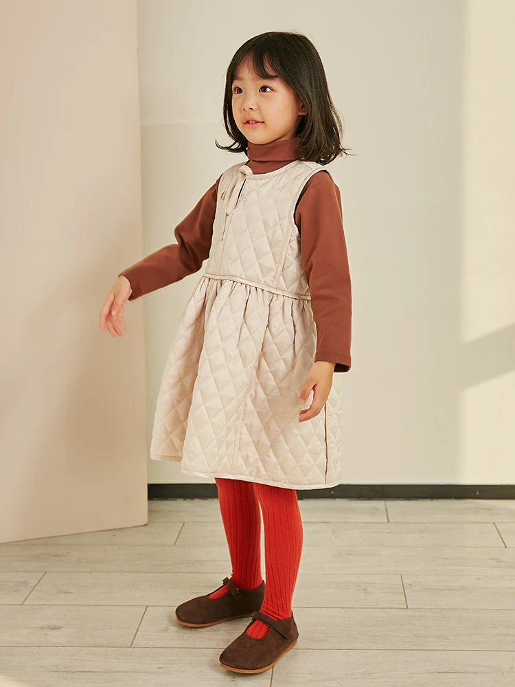 Детское бежевое платье без рукавов на осень-зиму, платье для маленьких девочек, теплое стеганое платье