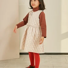 Детское бежевое платье без рукавов на осень-зиму, платье для маленьких девочек, теплое стеганое платье