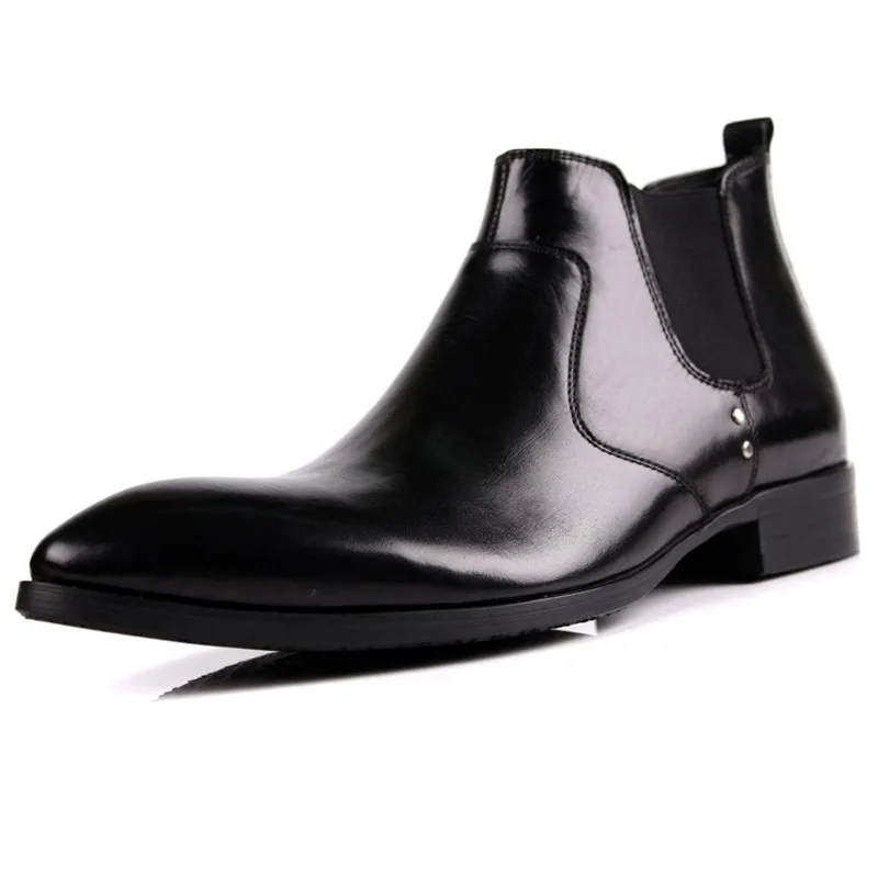 Italy Design Men Chelsea Boots Pointed Toe Knight Luxury Genuine Leather Formal Male Ankle Slip On Business Casual Shoes | Обувь