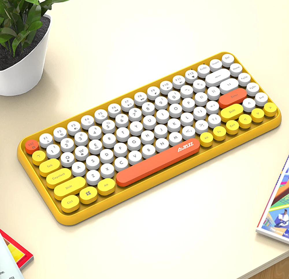 iBen Bluetooth Keyboard Retro Round Keycap Plastic Panel Colorful 84Keys For Mobile Phone PC Tablet Home Office Keyboard  (14)