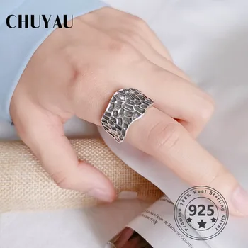 

Chuyau 925 Sterling Silver Irregular Minimalist Wide Stripe Ring Simple Ring for Women Fine Silver Jewelry Gift Wedding Ring