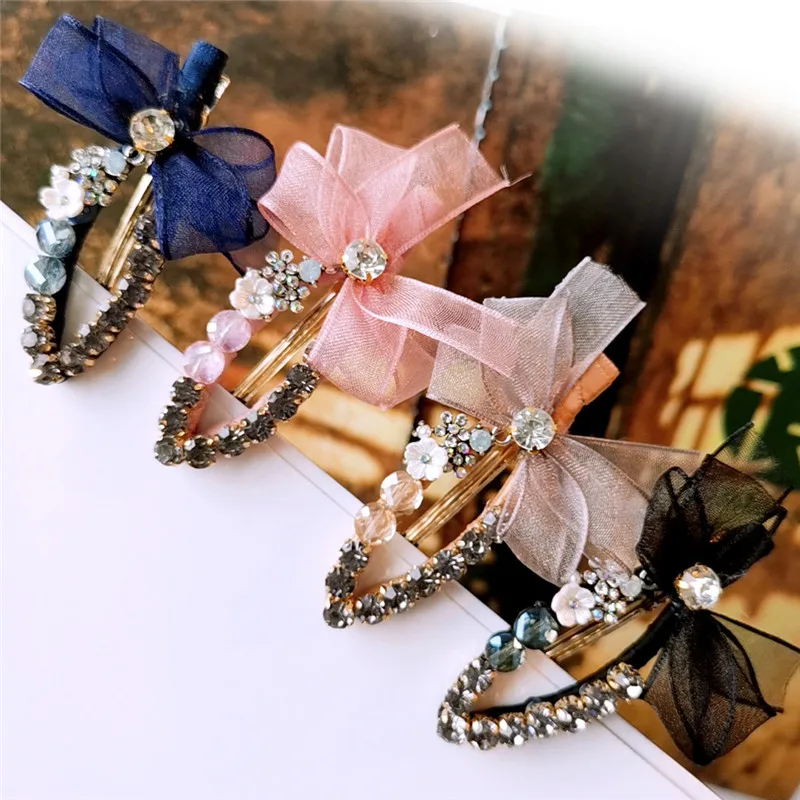 Free shipping Children cute hollow Rhinestone bow hairpins kids mesh hairclips hair accessories Side Clips