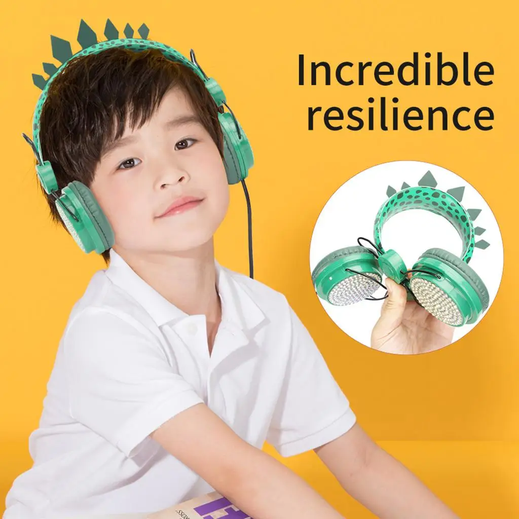 Cute Dinosaur Glitter Kids Wired Headphone Adjustable Headband for Boys