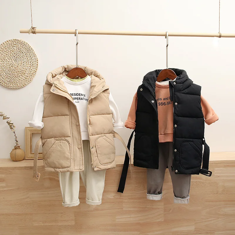 

HYLKIDHUOSE 2019 Winter Baby Girls Vests Children Children's Clothing Coats Hooded Thicken Warm Kids Vests Waistcoats Outerwear