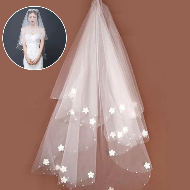 

Womens Bride Married Veil Romantic Sweet Flower Appliques Short Wedding Veil Bridal for Marriage Wedding Accessories