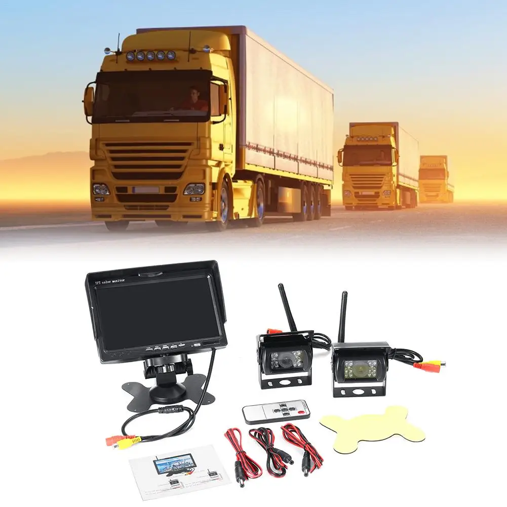 

7 Inch 2.4G Truck Monitoring Night Vision Reversing Wireless Dual Camera 9-36v Platform Display Car Monitor Waterproof And Dust