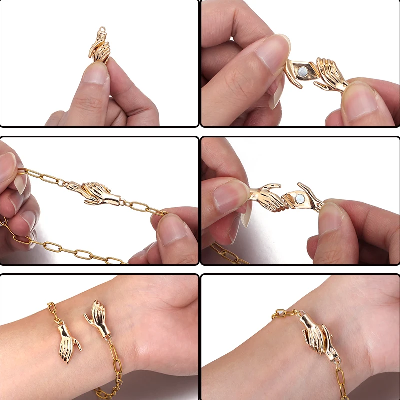 4sets/Lot Handshake Shake Hands Clasps Palm Magnetic Clasps Bracelet Buckle Hook Connector For DIY Jewelry Making Accessories