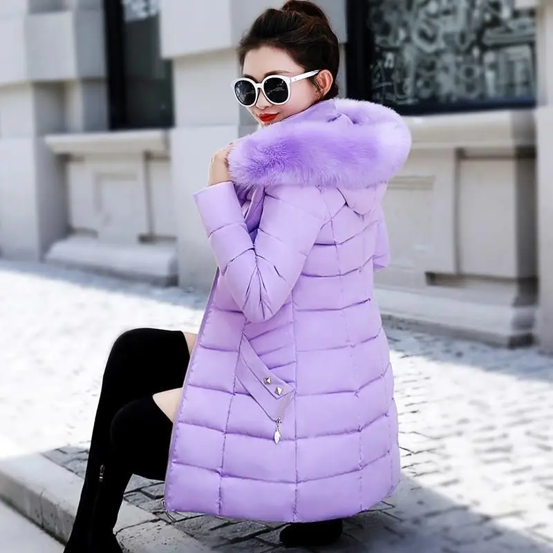 

2019 Women Winter Faux Fur Collar Hooded Coats New Cotton Warm Long Sleeve Slim Long Parkas Plus Size 3Xl Jackets Outwear