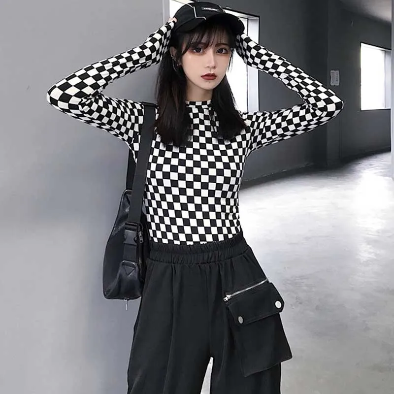 One-Piece Slim Women Long Sleeve Lattice T Shirt 2020 Summer New Casual Vintage Turtle Neck Top Korean Lady College T-Shirt Tops