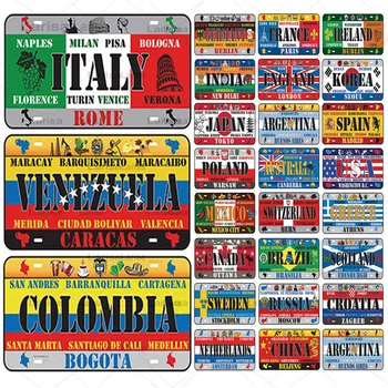 

National Flag Posters Metal Tin Sign Countries Indoor Wall Hanging Painting Cafe Bar Decor Iron Plaques Car License Plates Sign