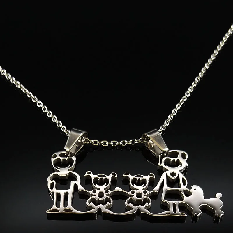 Модное женское ожерелье из нержавеющей стали с подвеской для мамы и мальчика, серебряное ожерелье, детские ювелирные изделия, bisuteria mujer N1875 - Окраска металла: 2Girl dog