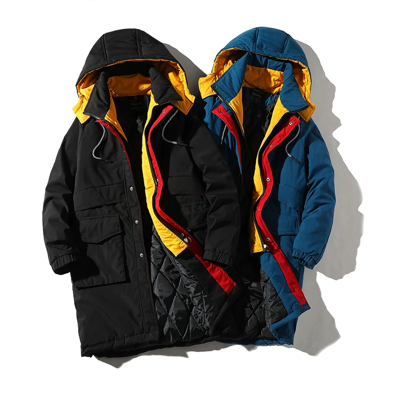 

Winter Long Section Man Hooded Coat Solid Color Male Coats Keep Warm S-4XL Black Blue Men's Coats Winter