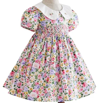 

2020 Summer New vintage puff sleeve dress baby girl floral print dress for girls Sweet cute cotton princess dress