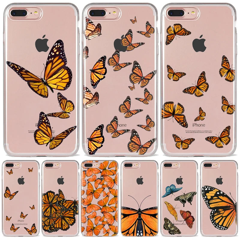 Прозрачный чехол для телефона Monarch Butterfly iPhone X XS Max Xr 11 12Mini pro SE 8 76 s Plus INS мягкие чехлы