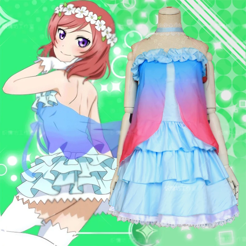 Brdwn Lovelive женские сны; ворота Нико Ядзава Маки нишикино ханао Коидзуми косплей костюм Голубое газовое платье - Цвет: Maki Nishikino