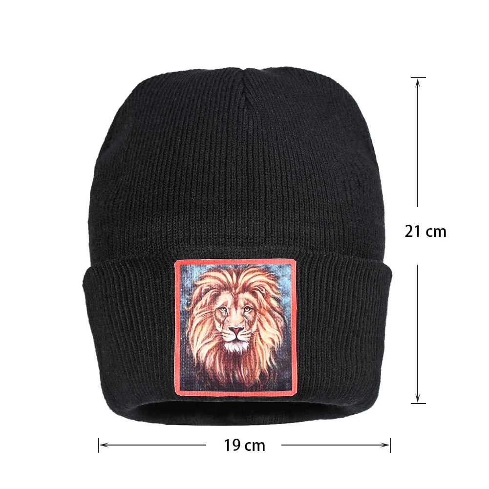 Мужские зимние шапки, Женский вязаный берет с изображением Льва, шапочки с манжетами, детские толстые красные шапки хедж, женская теплая зверошапка