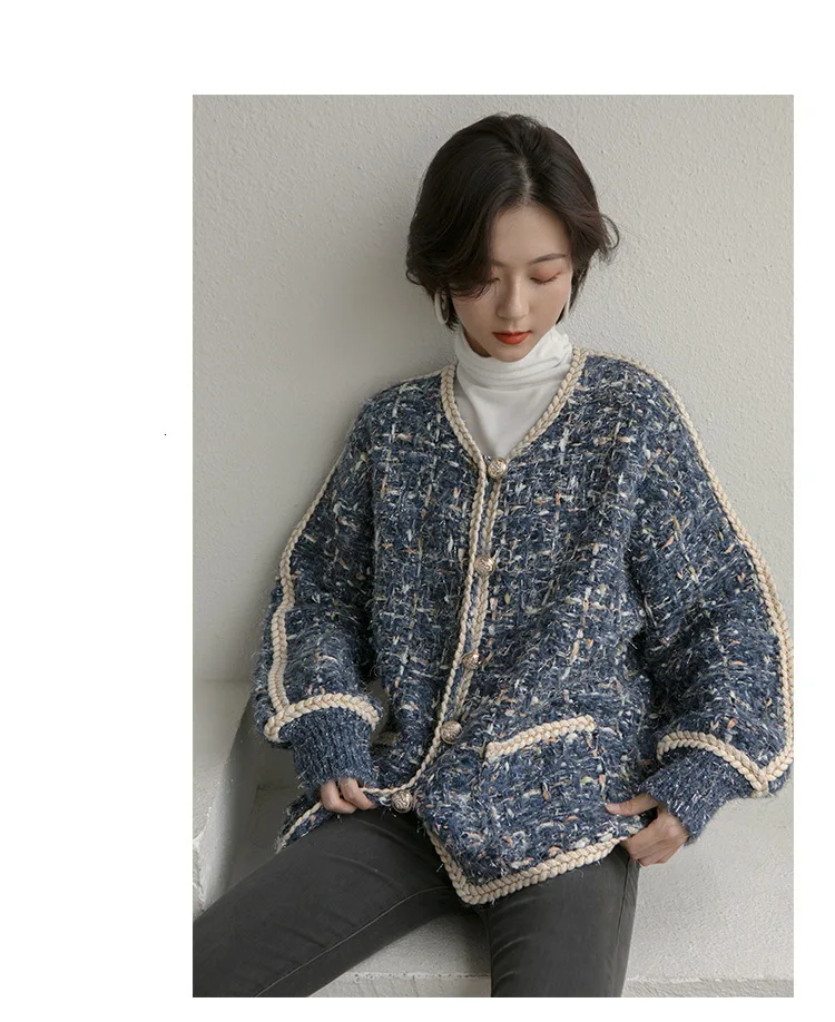TVVOVVIN Autumn Concise Small Real Easy Long Sleeve Single Row Buckle Hemp Flowers Edge Sweater For Girl Woman ZX164