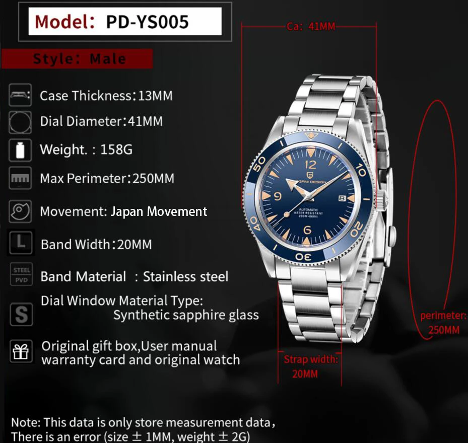 New PAGANI Design 41mm Men's Automatic Mechanical Watch Classic Retro 200m Waterproof Business Sports Watches Reloj Hombre